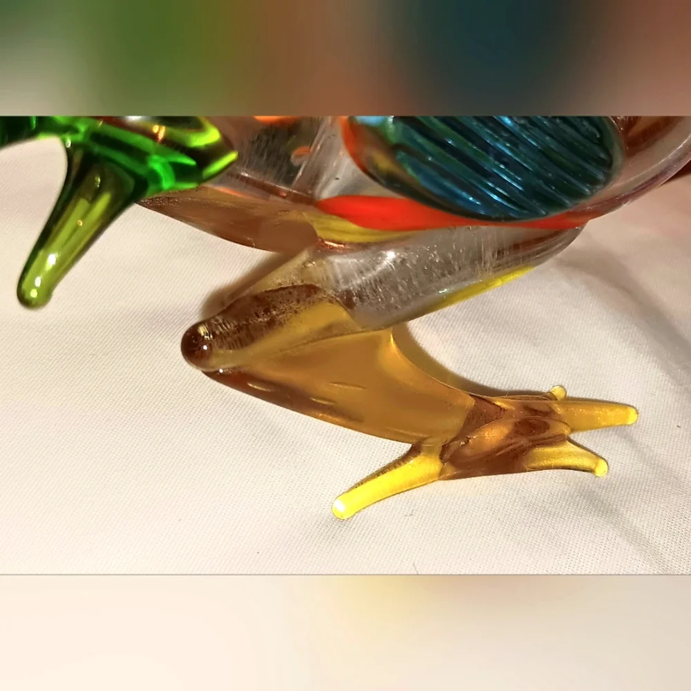 Set Of 2 Handblown Glass Bird Chicken Figure Multi Color Rooster Exotic Bird
